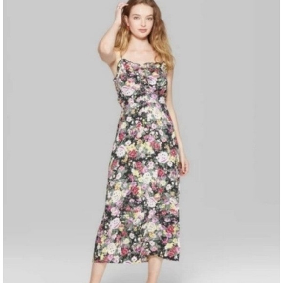 wild fable Dresses & Skirts - wild fable Black Floral Midi Slip Dress